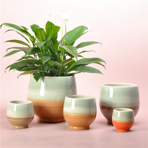 Wholesale reactive glazed garden home decor plant pots round bonsai pots ceramic flower pot for balcony