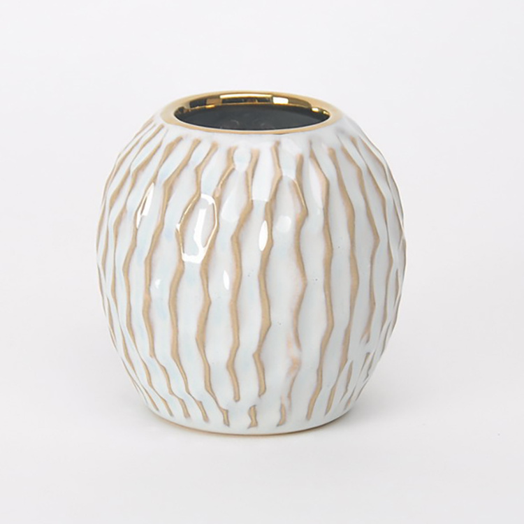 Exquisite interior showpieces stripe design glossy glazed ceramic vase home decor luxury