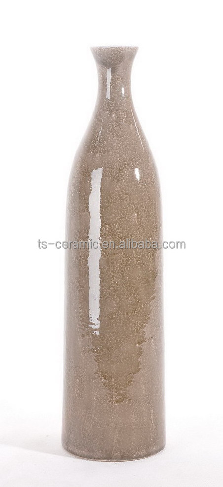 Japanese crackle custom table elegant ceramic narrow mouthed grey tall cylinder vase