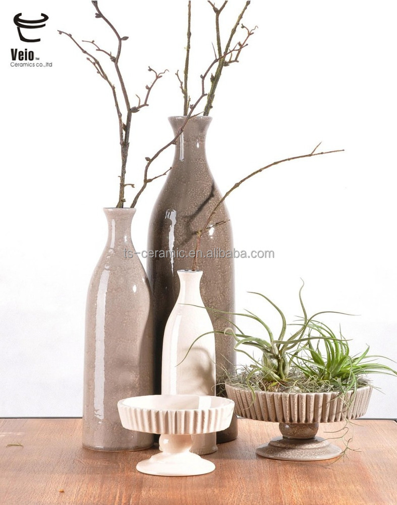 Japanese crackle custom table elegant ceramic narrow mouthed grey tall cylinder vase