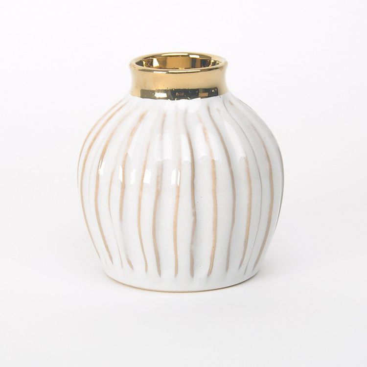 Exquisite interior showpieces stripe design glossy glazed ceramic vase home decor luxury