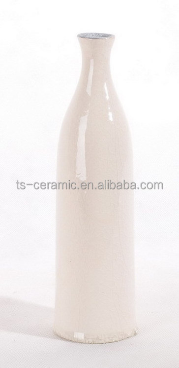 Japanese crackle custom table elegant ceramic narrow mouthed grey tall cylinder vase