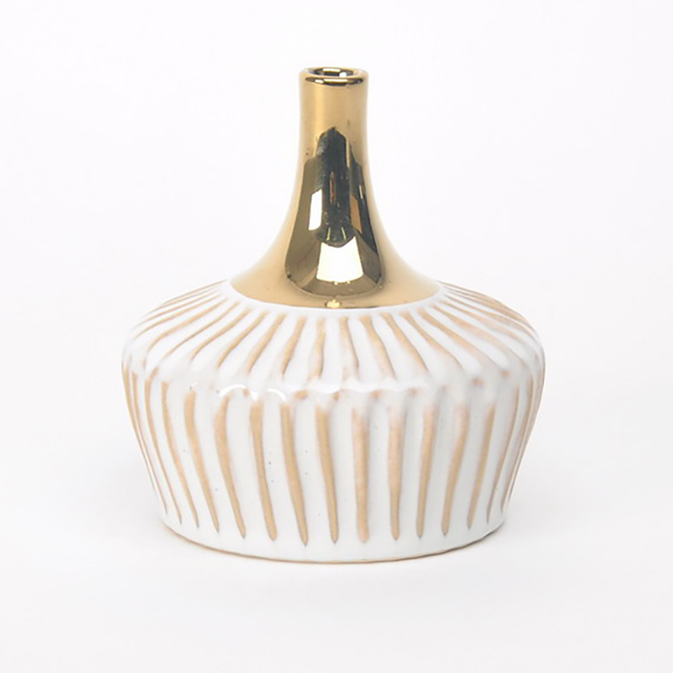 Exquisite interior showpieces stripe design glossy glazed ceramic vase home decor luxury