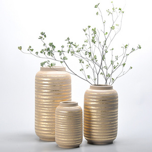 Wholesale minimalist home accessories gold line pattern ceramic nordic flower vase modern decor