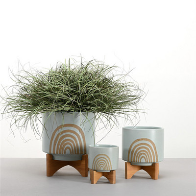 Nordic modern bamboo stand succulent garden vases flower pots for plants flower pots ceramic living room