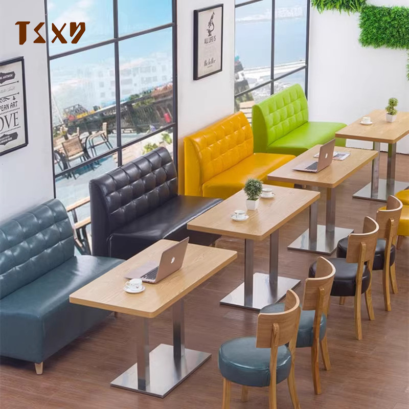 Restaurant Booth Set Hotel Modern PU Leather Dining Chair Wooden Leisure Cafe Wooden Sofa Chairs for Restaurant and Coffee Shop