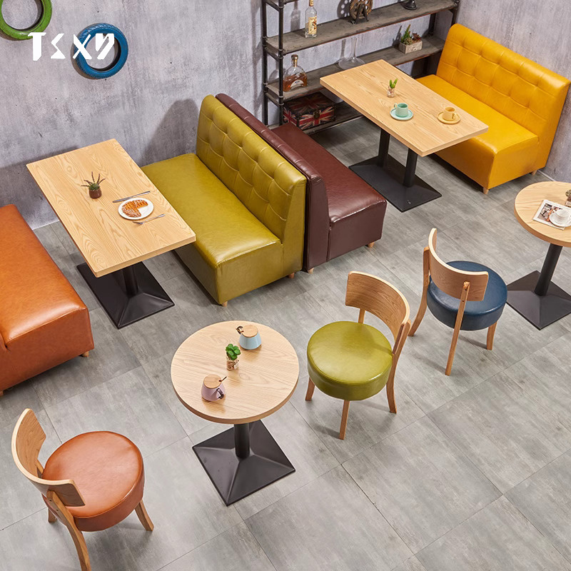 Restaurant Booth Set Hotel Modern PU Leather Dining Chair Wooden Leisure Cafe Wooden Sofa Chairs for Restaurant and Coffee Shop