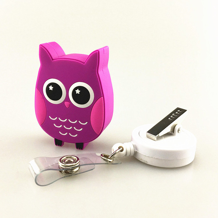 Novelty cute cartoon owl shape retractable yoyo badge reel with clip