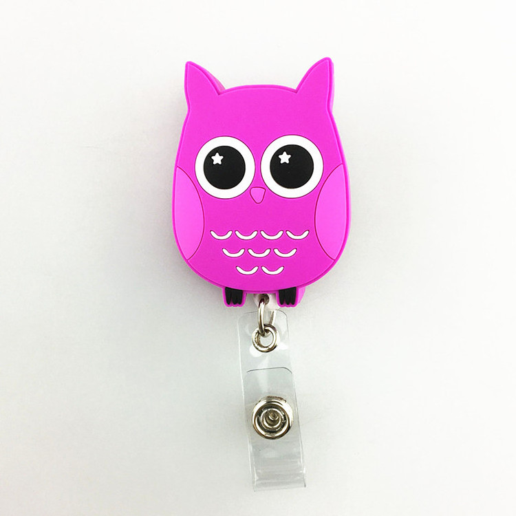 Novelty cute cartoon owl shape retractable yoyo badge reel with clip