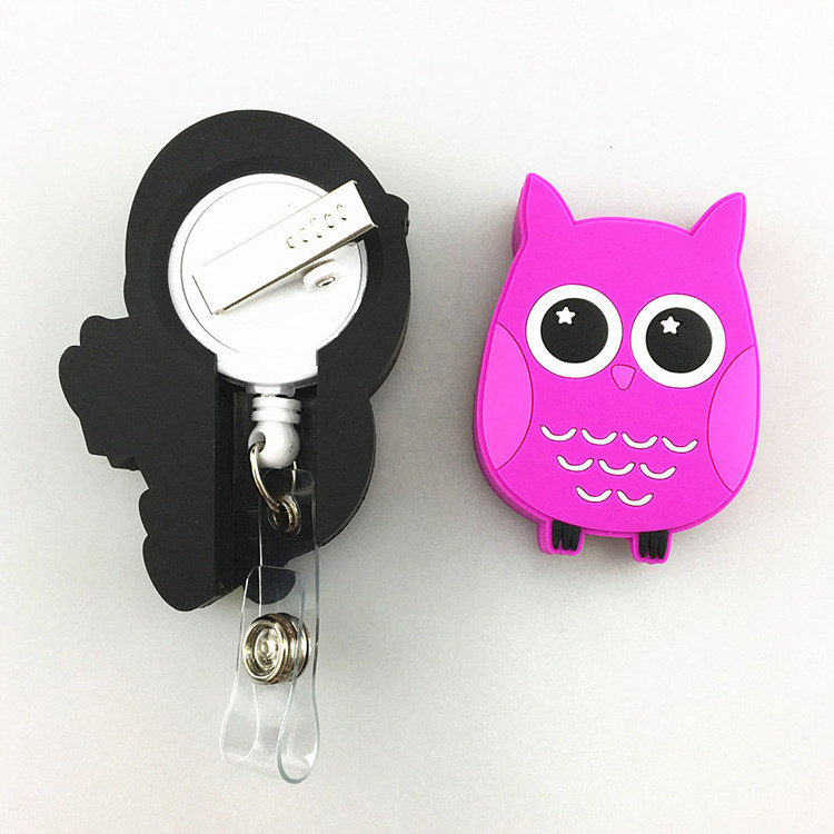 Novelty cute cartoon owl shape retractable yoyo badge reel with clip