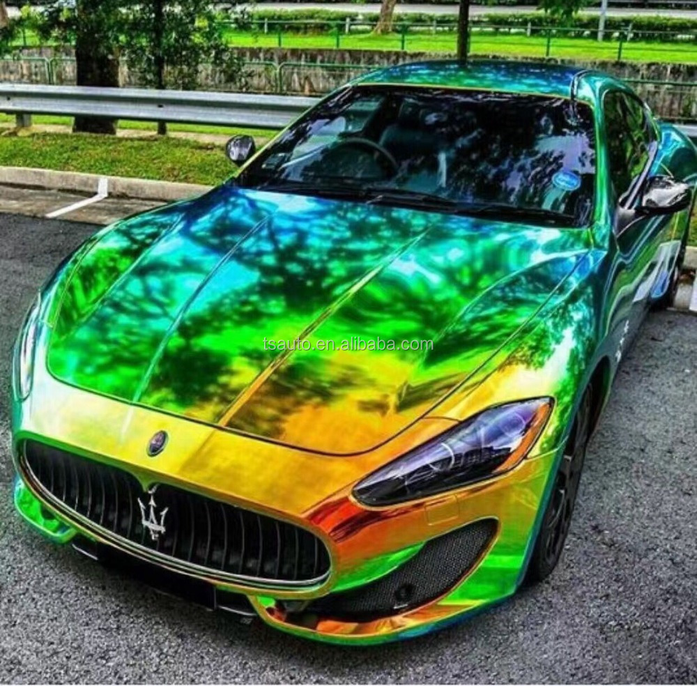 TSAUTOP 1.35*18m air release bubbles Green Chrome Wrap holographic car vinyl wrap for car decoration