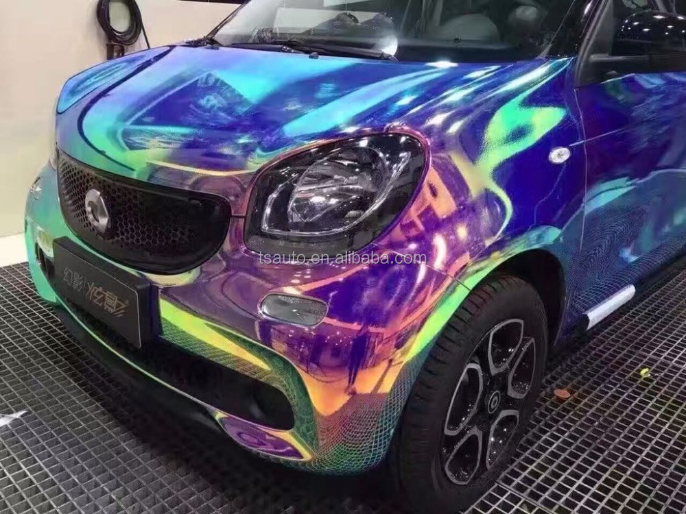 TSAUTOP 1.35*18m air release bubbles Green Chrome Wrap holographic car vinyl wrap for car decoration