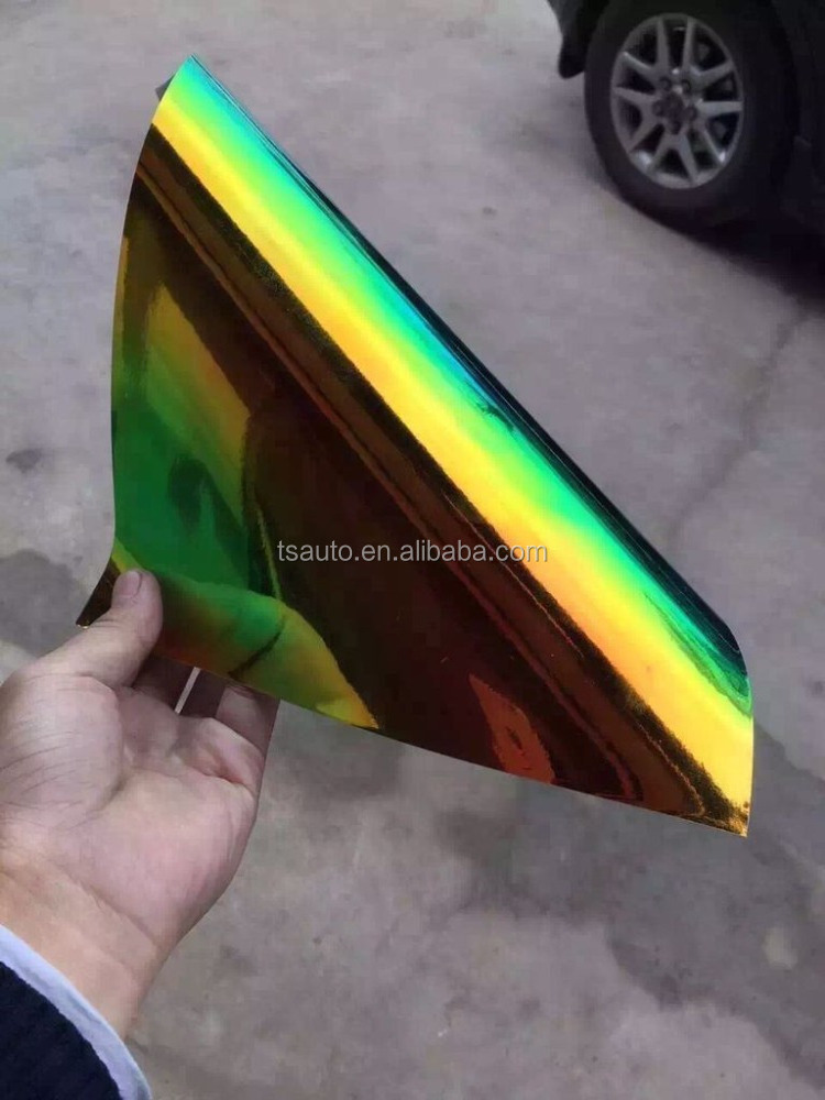 TSAUTOP 1.35*18m air release bubbles Green Chrome Wrap holographic car vinyl wrap for car decoration