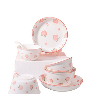 cheap high quality pink peach picture design fruit style tableware dinnerware set Christmas dinnerware set