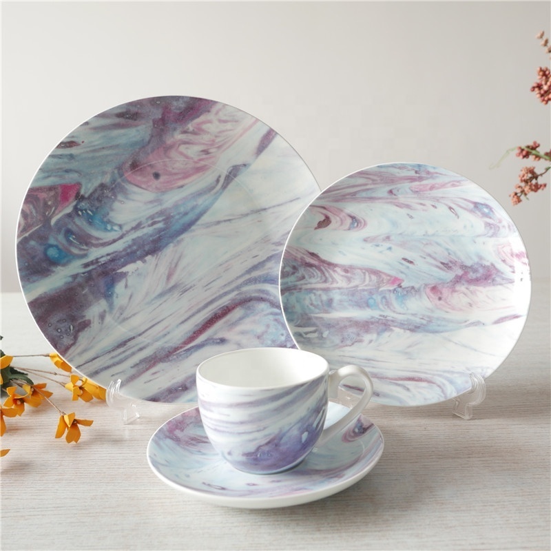 Hot sale fine bone China dinnerware set Ceramic decal dinner set New design porcelain 20pcs dinner set round shape