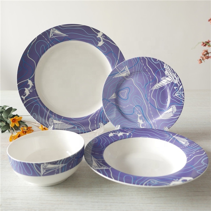 Hot sale fine bone China dinnerware set Ceramic decal dinner set New design porcelain 20pcs dinner set round shape