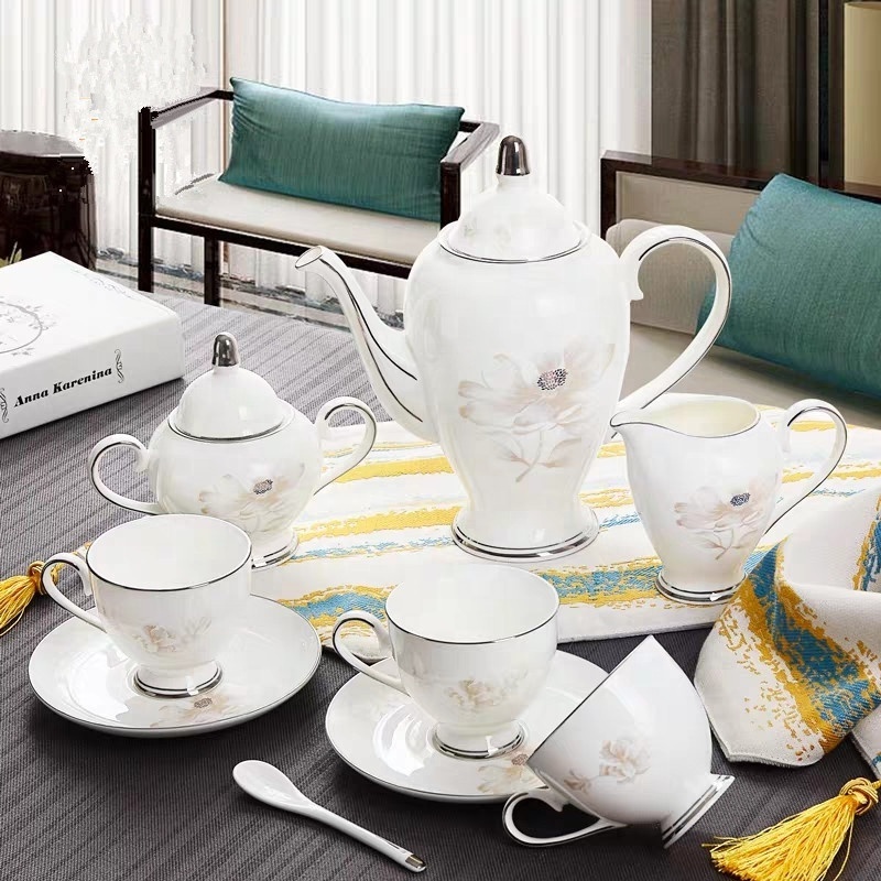 Modern Ceramic tea set Porcelain Coffee Cup Set Bone China tea pot cup and saucer sugar milk pot