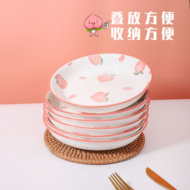 cheap high quality pink peach picture design fruit style tableware dinnerware set Christmas dinnerware set