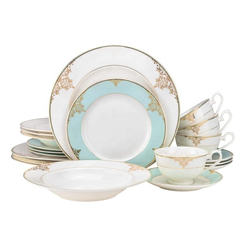 Factory supply wedding kitchen accessories dinnerware 20pcs crockery glazed royal cookware sets porcelain dinner set