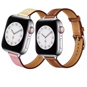 Tschick Slim Genuine Slim Thin Leather Strap For Apple Watch Band 41mm 45mm 44mm 42mm Series 6 5 4 3 Watchstrap Women Watchband