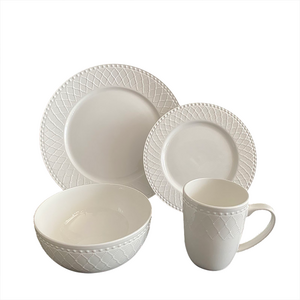 Cheap Wholesale Luxury Porcelain China Dinner Crockery Creamic Gold Rim Embossed White Fine Bone China Dinnerware Sets