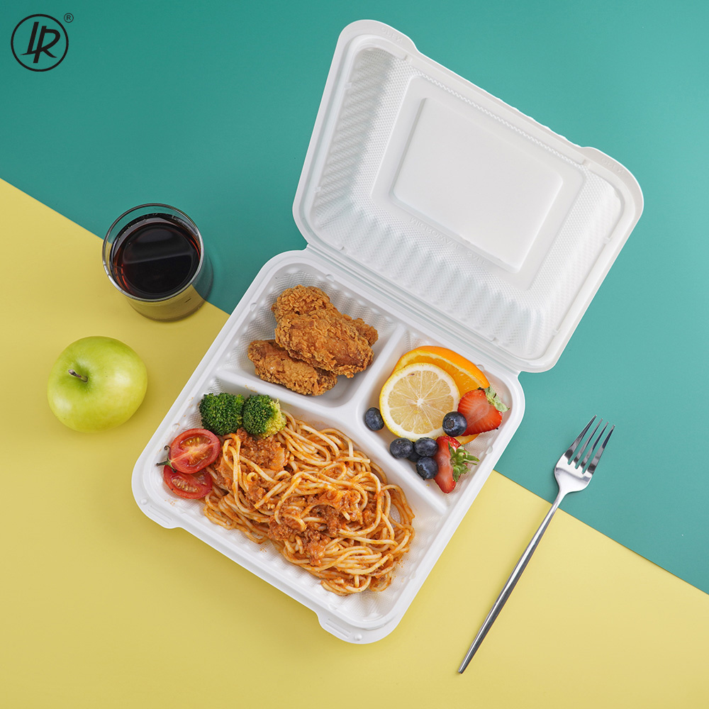 Cover PP Storage Food Container Bento Lunch Box with Division Attached 3 Compartments Storage Boxes & Bins Square Black 50000pcs