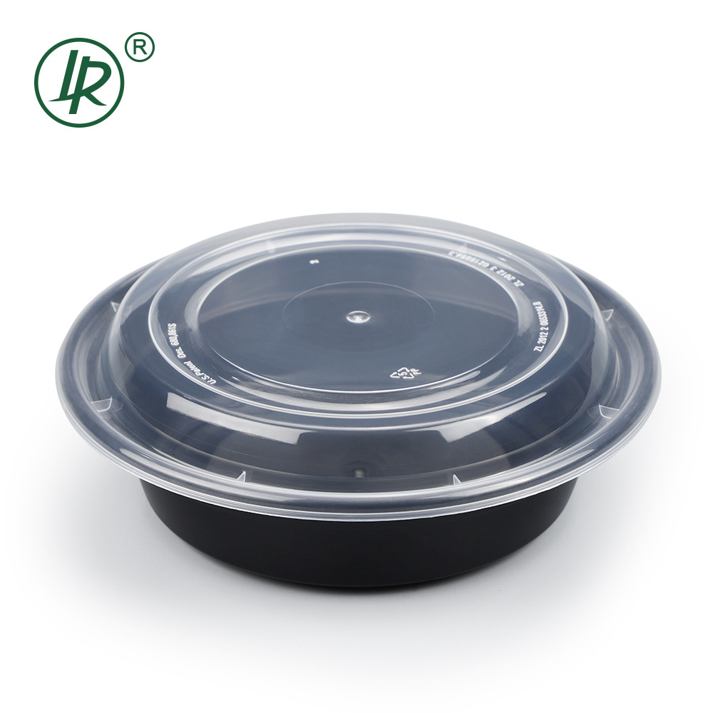 16oz 470ml Food Grade PP Black Round Bowl Plastic Disposable Salad Bowls with Lids