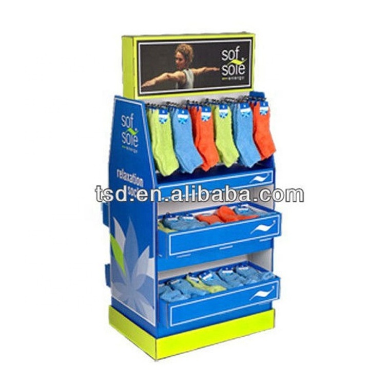 retail store cardboard shelves merchandising socks shipper display,display stand for stockings