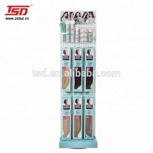 Store rotating floor pegboard peg hook counter hair extension wig display stand shop hair extension display rack