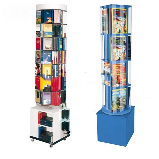 wooden rotating floor comic book store display shelves,magazine display racks