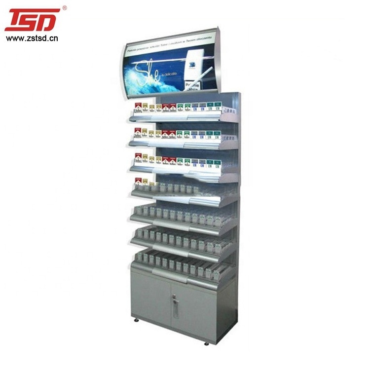 retail store shop cigarette tobacco display furniture rack cabinet with pusher