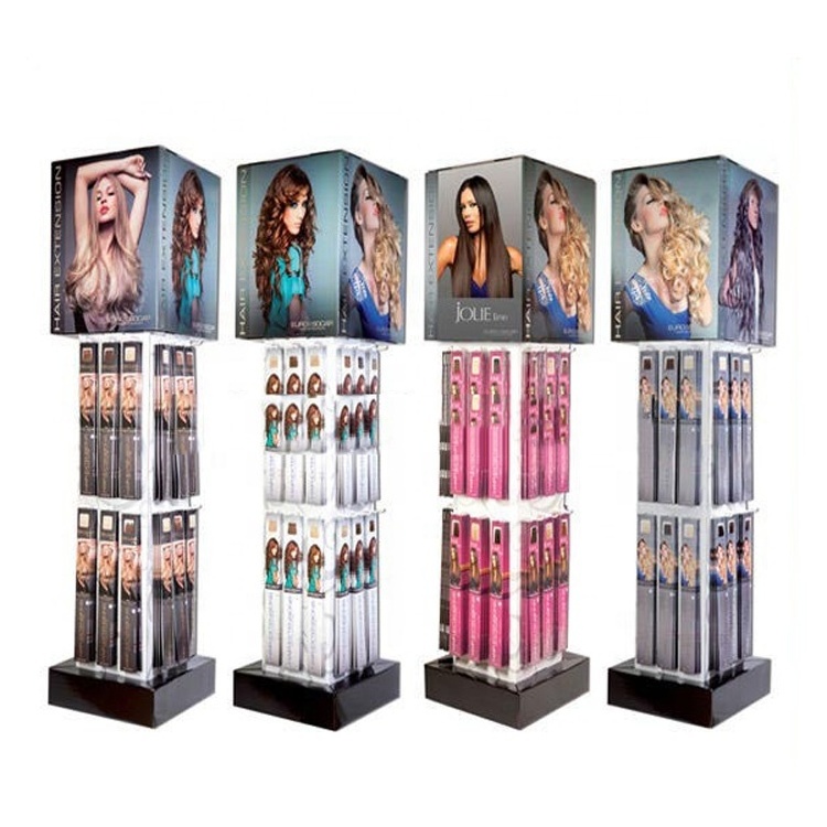 Store rotating floor pegboard peg hook counter hair extension wig display stand shop hair extension display rack