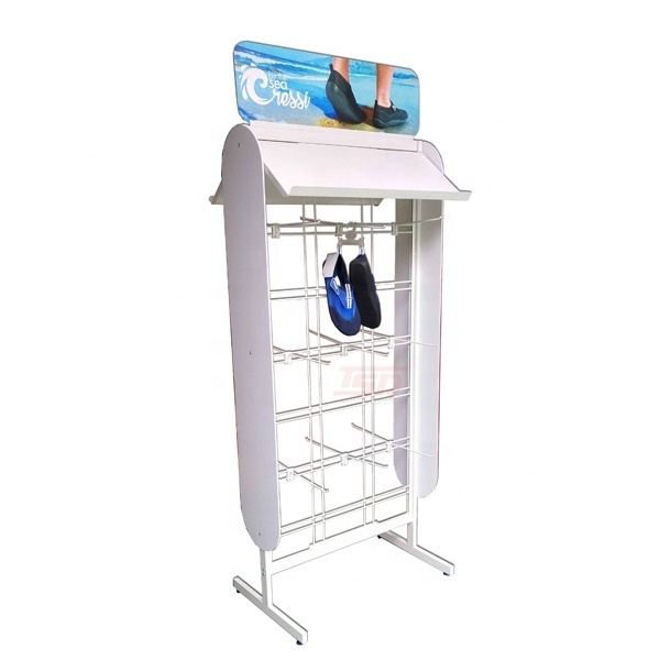 Custom retail shop floorstanding metal slipper display stand loafer shoes display rack flipflops display stand