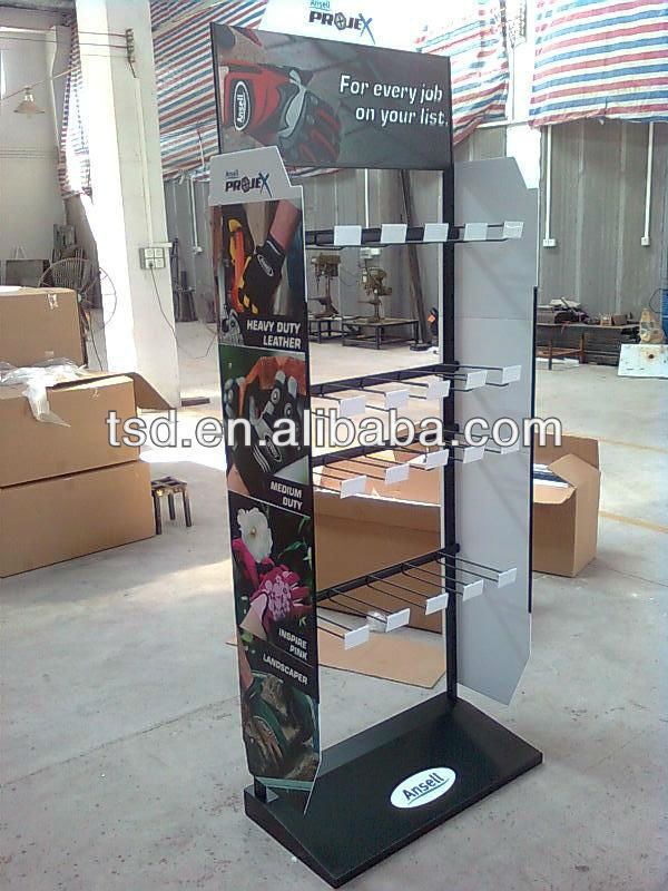 shopping mall metal advertising pos floor baseball gloves display stand/glof gloves display rack