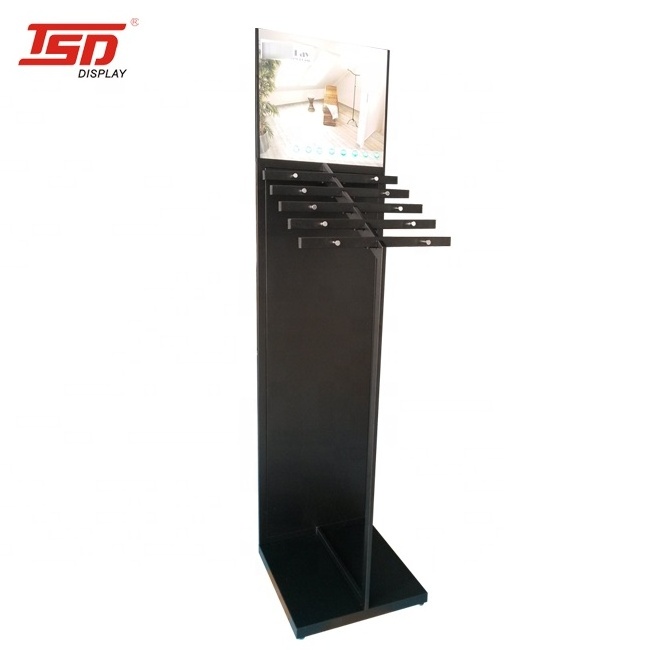 Retail store point of sales metal wood flooring exhibition display stand shop fittings and display rack