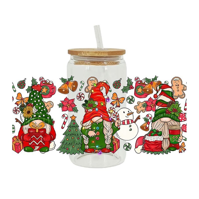 DIY Waterproof Custom Decals For The 16oz Libbey Glasses Wraps Bottles Cup Can UV DTF Transfer Sticker Christmas trees