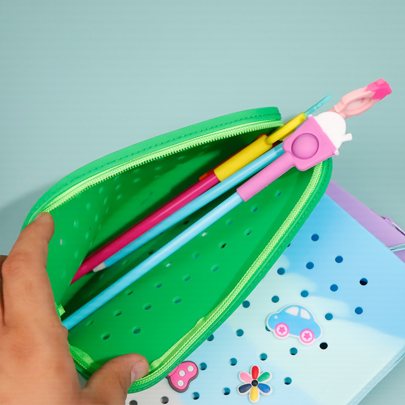 DIY Cute Silicone Pen Bag with Hole Large Capacity Pencil Pouch Silicone Stationery Storage Bag Croc Silicone Pencil case