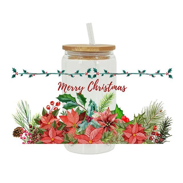 DIY Waterproof Custom Decals For The 16oz Libbey Glasses Wraps Bottles Cup Can UV DTF Transfer Sticker Christmas trees