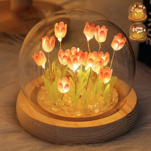 Home Decorative Diy Tulip Night Light, Mini Led Tulip Crystal Glass Ball Night Light Tulip Flowers Lamp