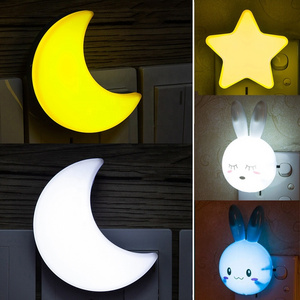 Novelty Night Light Star Moon Rabbit Cartoon LED Lamp Pulg-in Socket Wall Lamp for Baby Children's Bedroom Sleeping Nightlight