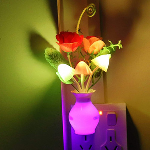 US&EU Mushroom Led Light Sensor Color Changing Different Flowers Night Light Plug in Wall Lamp Bedroom