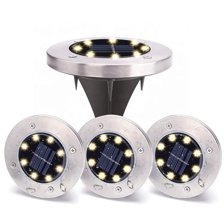 Hot Sale 8led On/off Night Security Disk Powered Led Garden Light Walkway Outdoor Solar Ground Lights