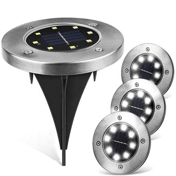 Hot Sale 8led On/off Night Security Disk Powered Led Garden Light Walkway Outdoor Solar Ground Lights