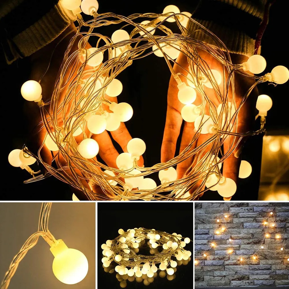 Outdoor Garland Warm White Waterproof Battery Operated Christmas Tree Decorative Fairy Light Mini LED Globe Ball String Light