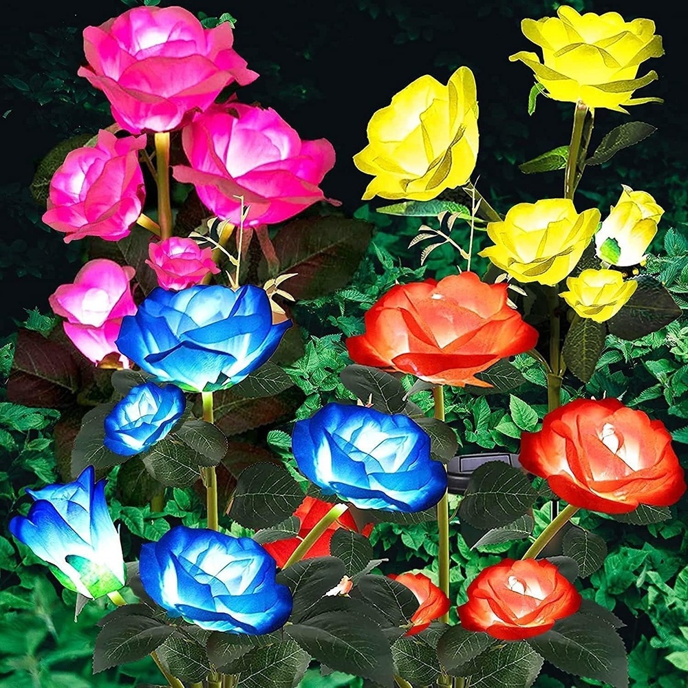 Solar Lights Outdoor Decorative Solar Garden Lights Rose Flower Lawn Lamp for Yard Patio Garden Decor Flowers