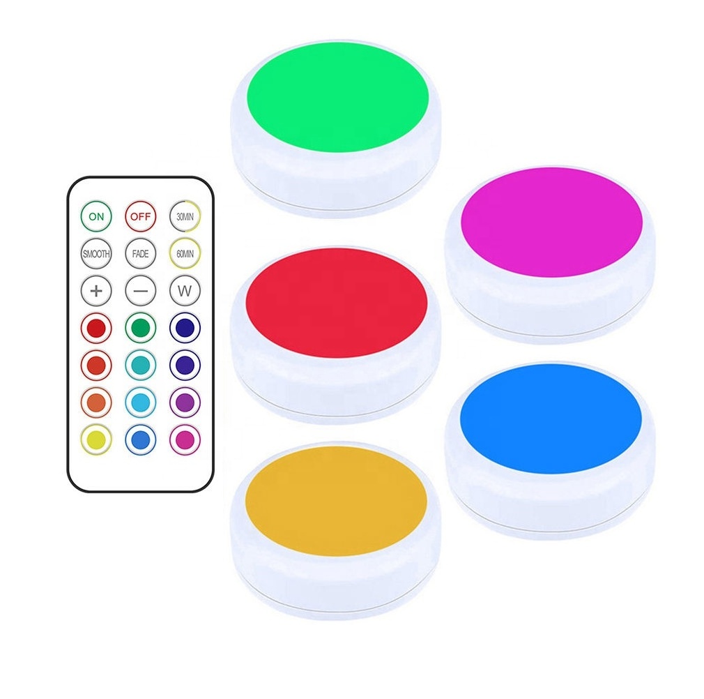 USB Rechargeable Puck Lights with Remote Controller Color Changing Lights Wall Cabinet Led Light