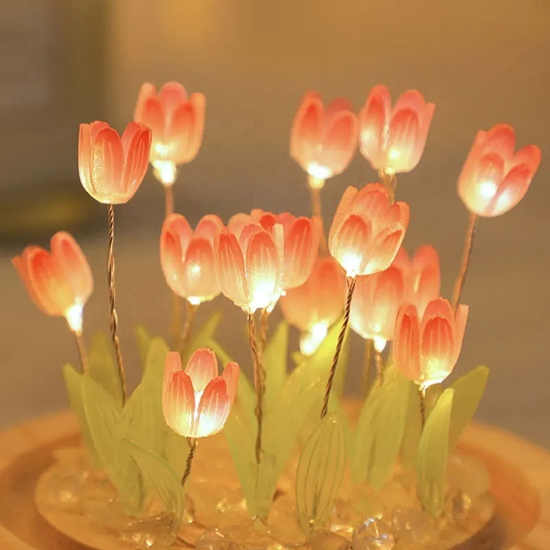 Home Decorative Diy Tulip Night Light, Mini Led Tulip Crystal Glass Ball Night Light Tulip Flowers Lamp