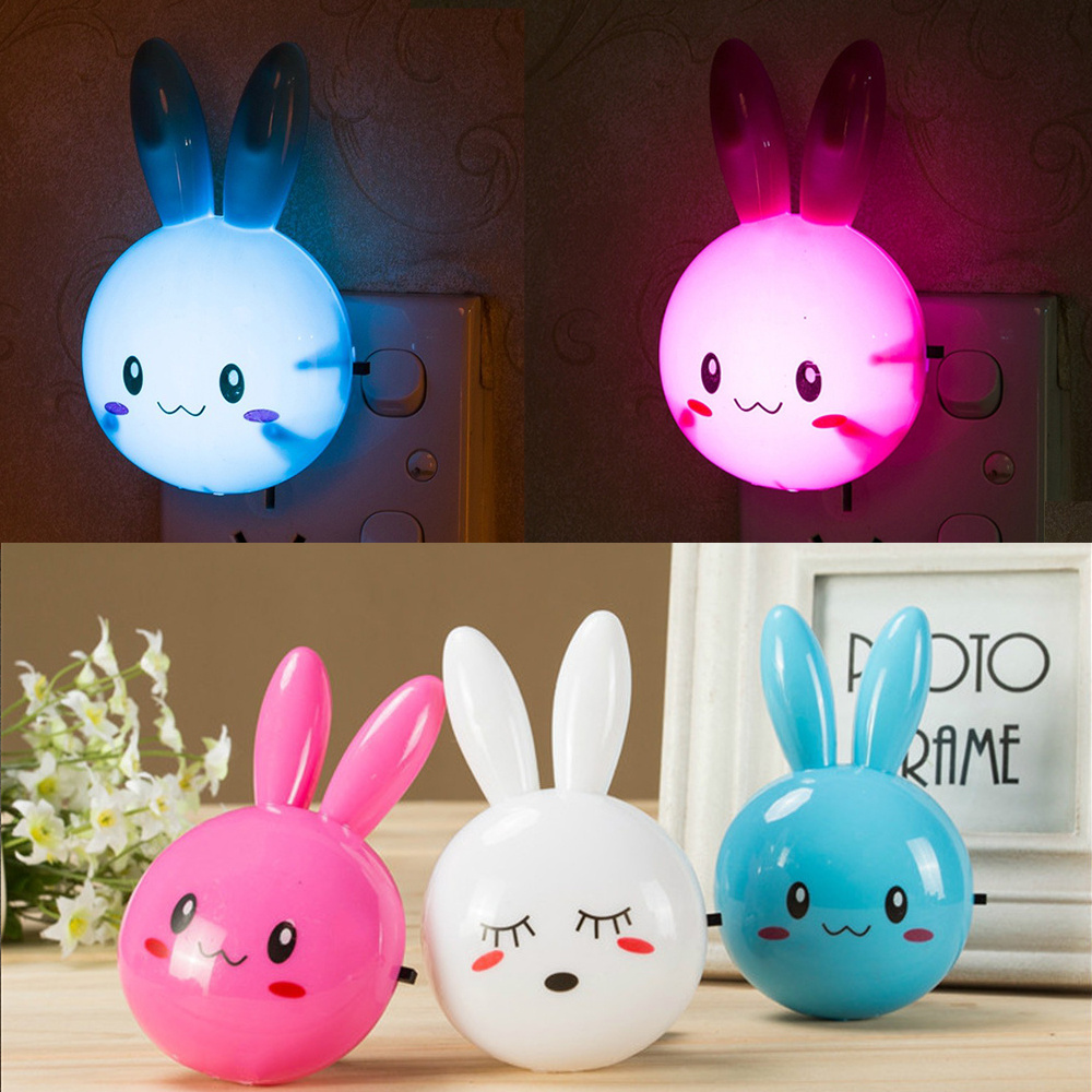 Novelty Night Light Star Moon Rabbit Cartoon LED Lamp Pulg-in Socket Wall Lamp for Baby Children's Bedroom Sleeping Nightlight