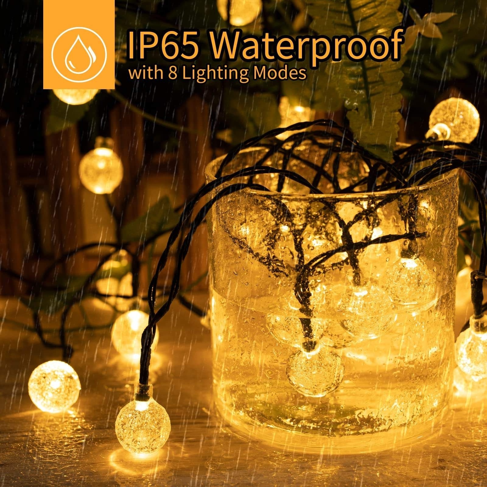 Outdoor Waterproof 20ft Solar Crystal Ball Lights 8 Lighting Modes Holiday Decoration 30 Led Solar String Lights