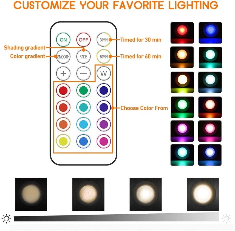 USB Rechargeable Puck Lights with Remote Controller Color Changing Lights Wall Cabinet Led Light